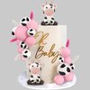 KEEPARTY Cow & Ball Cake Toppers, 26pcs, Farm Animal Themed, Clay, Pink and White, for Baby Shower, Birthday, Girls and Boys Party Supplies