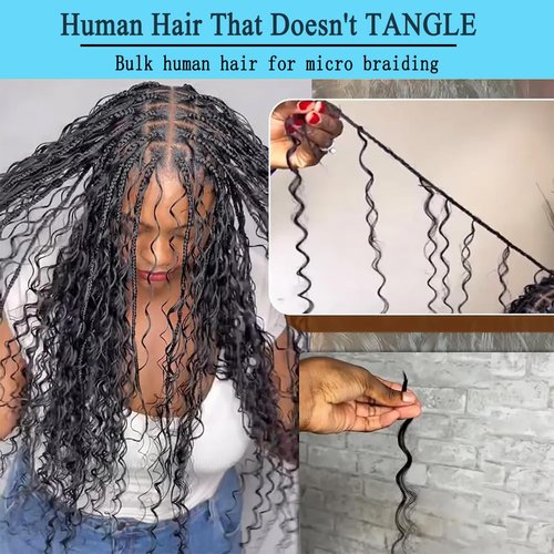 RUI MEI SI Human Braiding Hair For Boho Knotless Braids 20 Inch 2 Bundles 100g Deep Wave Bulk Human Hair for Braiding No Weft Wet And Wavy Human Braiding Hair 100% Remy Human Hair Extensions