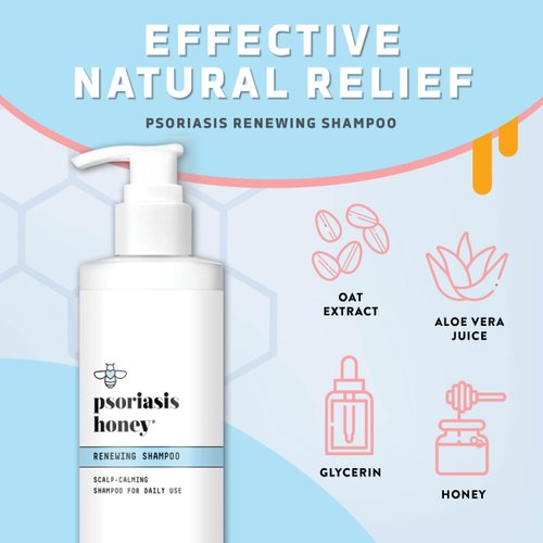 PSORIASIS HONEY Renewing Shampoo - Itchy & Dry Scalp Treatment - Psoriasis Shampoo With Argan Oil for Women & Men - Scalp Psoriasis Relief - Daily Hair Shampoo for Kids (8oz)