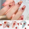 editTime Metal Alloy Nail Charms Rhinestones Kit 3D Gold Silver Stars Butterfly Heart Rose Flower Nail Gems Shiny Crystal Rhinestones Diamonds Jewelry (red-30)