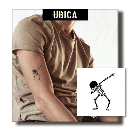 UBICA Temporary Tattoos Adult, 2 Sheets Fake Tattoos, Realistic And Long-Lasting Non-Reflective, Waterproof For 1-2 Weeks, Dancing Skull Tattoo Design 3x3in