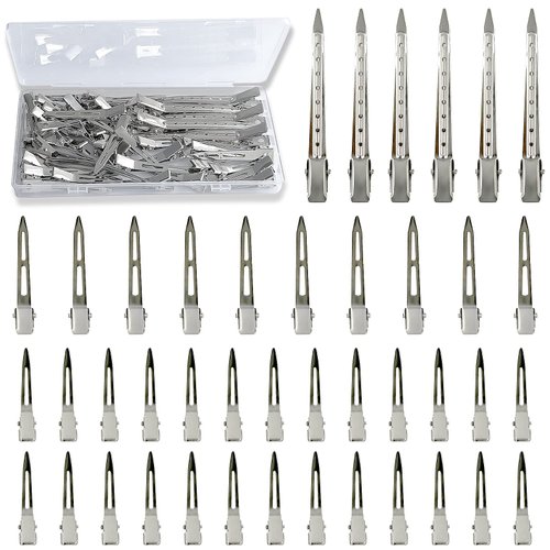 TseroFay 42Pcs Styling Hair Clips Set: Silver Metal Duck Billed Clips for Women's Hairstyling, Long Duckbill Pins, Alligator Rollers with Case