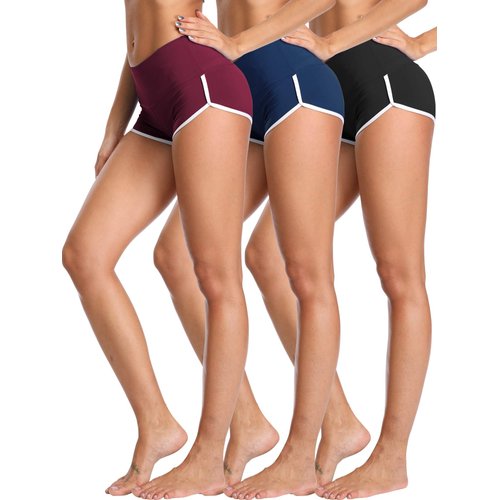 CADMUS Women's Workout Yoga Gym Shorts,1301,Black & Navy Blue & Red,Medium