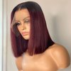 Kislemon Ombre Wine Red Bob Wigs Brazilian Human Hair Lace Front with Baby Hair 12inch Middle Part 2 Tones 1b/99J Wig 4×4 Straight Autumn Bob Middles Part for Black Women