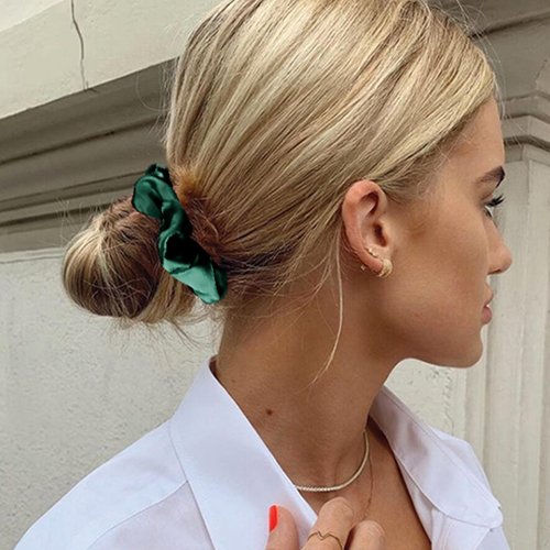 Jaciya 12 Packs Green Hair Scrunchies Satin Scrunchy Elastic Band Hair Bobbles Scrunchies Hair Ties Ponytail Holder Hair Accessories for Women Girls