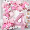 Pink Birthday Balloons Pink Bow Balloons 40 Inch Number Balloons Set for Pink Birthday Decorations 4 Year Old Girl Birthday Party Decoration Balloon Aluminum Film Balloon
