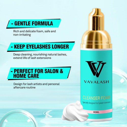 VAVALASH Lash Shampoo Kit for Lash Extensions Lash Cleaning Kit with 60ml Lash Shampoo Lash Brushes Cleanser Brush Wash Bottle Gently Oil Free Eyelash Cleanser Kit for Self Lash Care & Salon Use