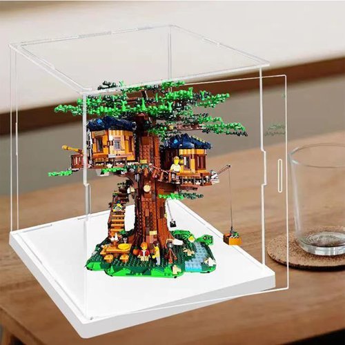 Openable Clear Acrylic Display Case-Assemble Countertop Box with White Base,Dustproof Protection Showcase for Action Figures Toys Collectibles (15x15x25cm/6x6x10inch)