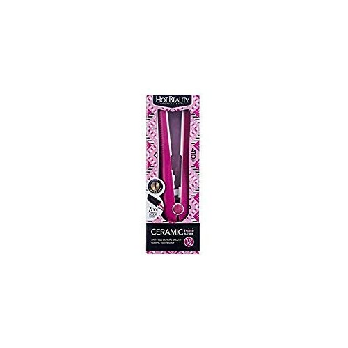 Hot Beauty Professional Ceramic Mini Flat Iron 1/2", Anti-Frizz, Fast Heating, Versatile Styling for Curly & Straight Hair, Ideal for Traveling with Travel Pouch (Pink)