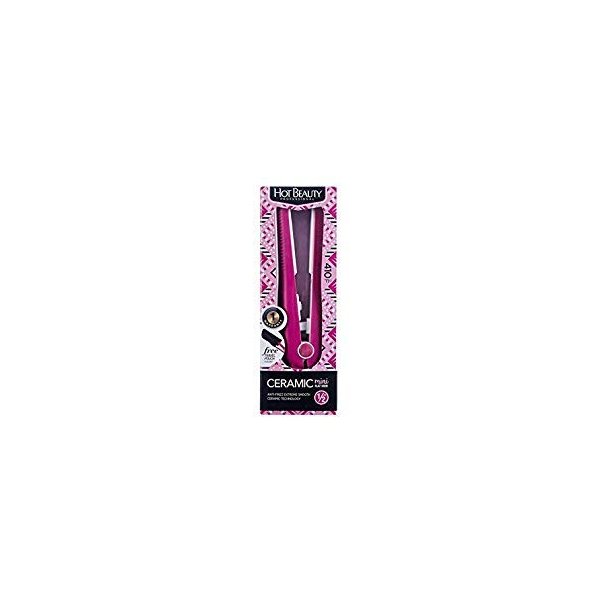Hot Beauty Professional Ceramic Mini Flat Iron 1/2", Anti-Frizz, Fast Heating, Versatile Styling for Curly & Straight Hair, Ideal for Traveling with Travel Pouch (Pink)