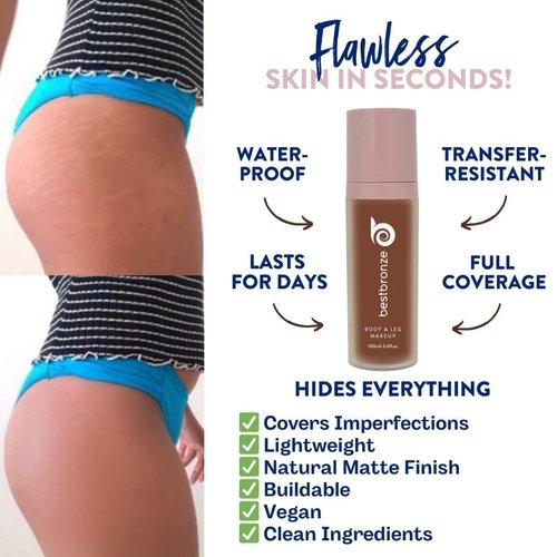 Best Bronze Bombshell Body and Leg Makeup, 3.4 Fl. Oz. (NW49 Dark) - Full Coverage Foundation and Concealer Makeup to Cover Scars, Bruises, Tattoos, Vitiligo, And More
