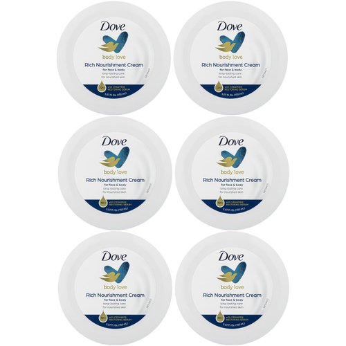 Dove Body Love Rich Nourishment Cream, Face, Hand & Body Lotion for Extremely Dry Skin, Fast-Absorbing 72-Hour Moisturizing Cream with Ceramide Serum, 5.07 Fl Oz (Pack of 6)
