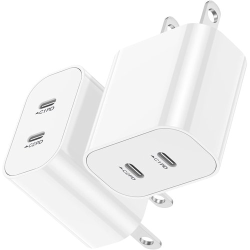 USB C Fast Charger Block,USB C Charging Block 2-Pack USB C 2in1 Dual Ports Plug Wall Charger, Fast Type C Charger for IPhone 16/16 Pro/15 Pro Max/15 Plus/14/13/12/11/Xs Max/XR/X,iPad
