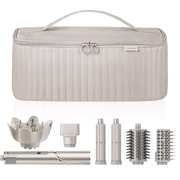 Lexeeco Travel Carrying Case for Hair Dryer Shark Flexstyle Dyson Airwrap Brush Hair Accessories Tools Storage Bag for Revlon Hairdryer Styler Organizer (Camel)