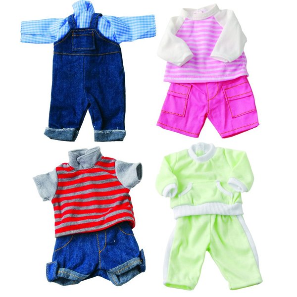 Constructive Playthings Washable Baby Doll Clothes for 12-14 Inch Dolls, Poly/Cotton, Hook and Loop, Pair with Huggable Baby Dolls, Set of 4 Doll Outfits, Toddler Toys for Ages 3 Years and Older