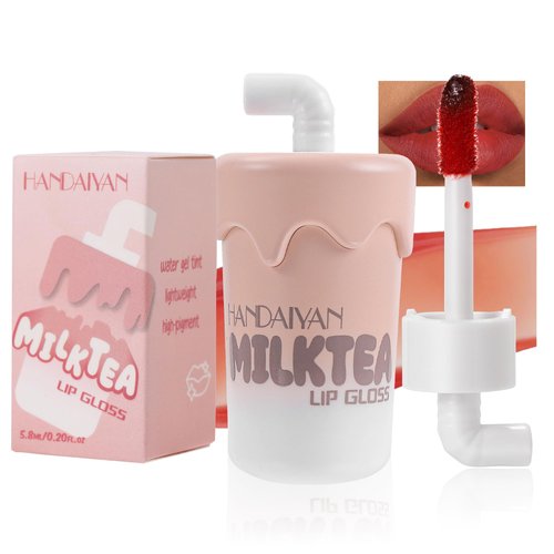 MIESCHER Milktea Lip Gloss Matte Finish, Long Lasting Hydrating Lip Tint Stain Natural Jelly Lipstick for Women Girls, Moisturizing Waterproof, Transfer-Proof, Highly Pigmented, 06 Flora Tint