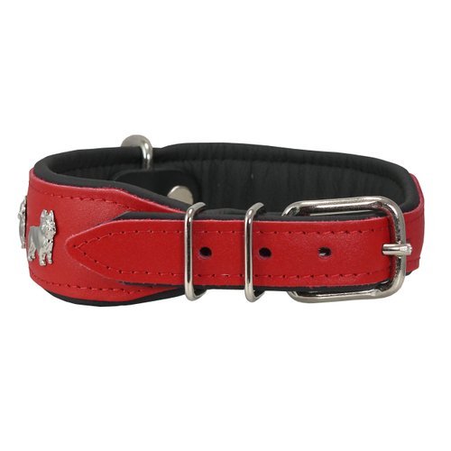 Real Leather Soft Leather Padded Dog Collar Bulldog (15"-17.5" Neck; 1.75" Wide, Red/Black)