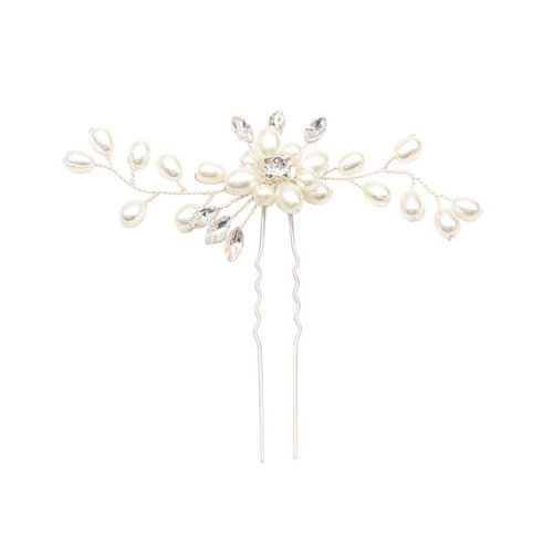 Shegirl Bridal Wedding Hairpin Delicate Pearl Rhinestone Hair Jewelry Manual Silver Headpiece Wedding Accessories for Bridal and Women 2PCS(Silver)