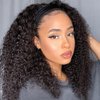 Eooma Curly Headband wig Human Hair 16 inch No Gel Kinky Curly Headband Wigs for Black Women 180 Density Scarf None Lace Front Wigs Human Hair