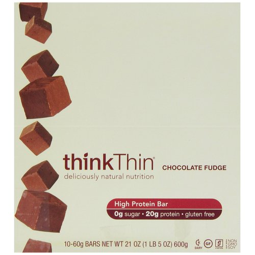 ThinkThin Protein Bar, Gluten Free Chocolate Fudge, 10 Count