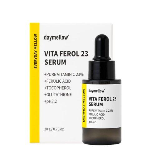 daymellow Vita Ferol 23 Serum 0.67fl.oz/20ml, Vitamin C Face Serum, Vitamin C 23%, Centella, Glutathione, Brightening, for Sensitive Skin, Acne, Dark Spots, Uneven Skin Facial Serum Korean Skincare