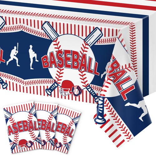3pcs Baseball Tablecloth Table Cover Baseball Party Decorations Supplies Disposable Baseball Plastic Tablecloth Rectangle for Baseball Games Day, Rookie of The Year 1st, Sports Birthday Decorations