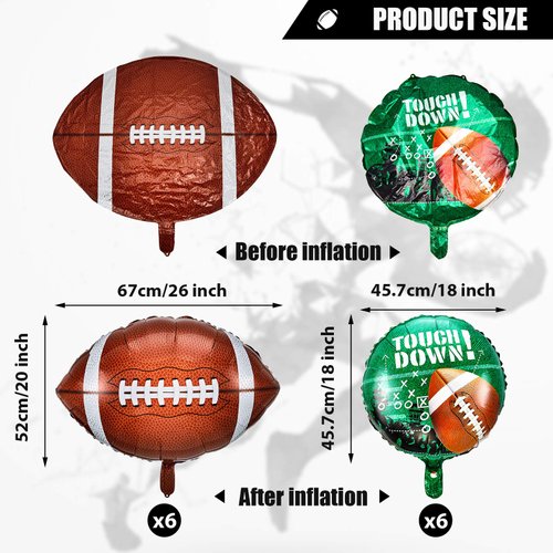 Football Balloons Set, Football Field Balloons and Football Foil Balloons for Tailgate Game Day Football Theme Supplies Birthday Party Decorations (12 Pieces)