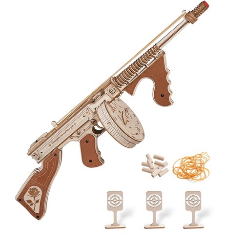 ROKR 3D Wooden Puzzles for Adults 275pcs Submachine Gun Rubber Bands Gun Toy DIY Building Model Kits Assembly Puzzle Gifts
