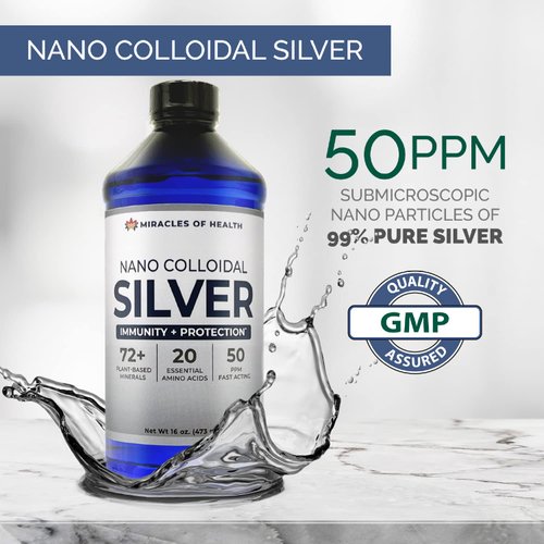 Miracles of Health Nano Colloidal Silver - 16 oz. | 50 ppm | Natural Colloidal Silver Infused in a 72+ Plant-Derived Liquid Mineral Base and 20 Essential Amino Acids for Daily Immune Support