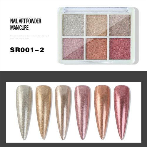 Chrome Nail Powder Solid Holographic Magic Metal Mirror Glitter Pigment Dust Palette for Manicure Art Design Nails Gel Polish Sequins Supplies 6 Color Palette