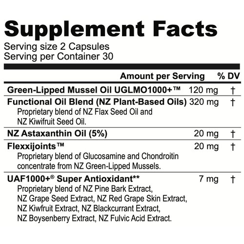 FREZZOR Omega 3 Black for Joint Care & Comfort - New Zealand Green Lipped Mussel Oil Capsules; 53x Higher Potency with UAF1000+ Super Antioxidant, No Fishy Aftertaste, 60 Count (Pack of 2)
