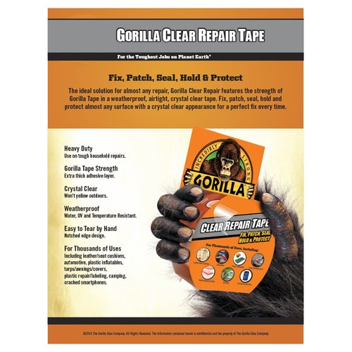 Gorilla Crystal Clear Duct Tape, 1.88" x 5 yd, Clear, (Pack of 2)