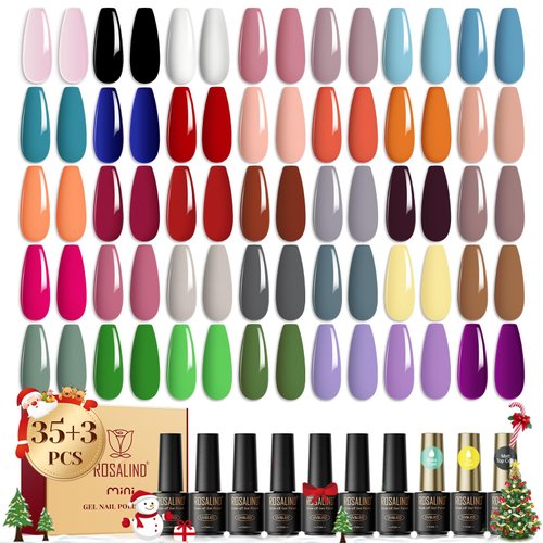 ROSALIND 38PCS Gel Nail Polish Set, 35 Colors Gel Polish Set with Base Coat and Glossy &amp; Matte Ge...