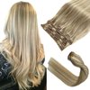 Clip in Hair Extensions, Ash Blonde Balayage Blonde Hair Extensions Real Human Hair Clip ins Extensions 22 Inch 7 Pieces 70G Real Hair Extensions Clip in Human Hair for Women