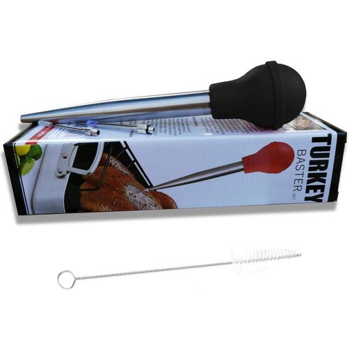 Turkey Baster for Cooking, Stainless Steel Turkey Baster Syringe with Cleaning Brush and Marinade Injector, Black