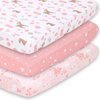 The Peanutshell Mini Crib Sheets Set for Girls, Pack & Play, Playard, Playpen, Mini Crib, 3 Pack, Pink Woodland Floral