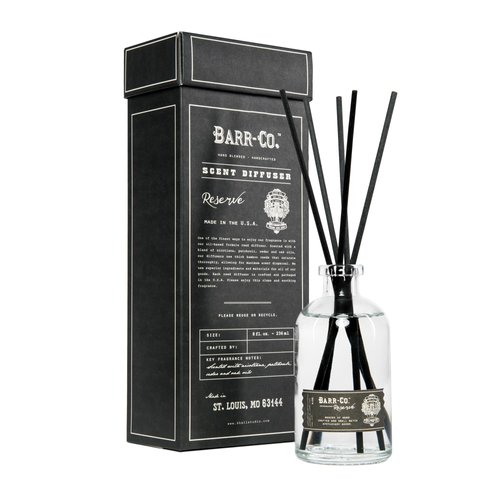 Barr-Co. Reserve Scent Diffuser Kit, Earthy Tobacco Scent with Woody Notes, Reed Diffuser for Home, Long Lasting Aroma Diffuser, Refillable 8 fl oz