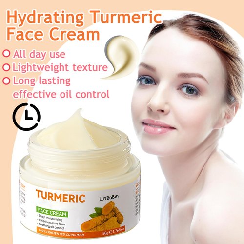 LJYBoBin Hydrating Turmeric Face Cream,Deep Cleansing Long Lasting Moisturizing Turmeric Facial Cream,Daily Non-sticky Face Moisturizer for Face & Body