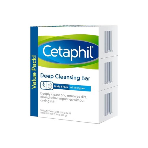 Cetaphil Deep Cleansing Face & Body Bar for All Skin Types, 3 Count