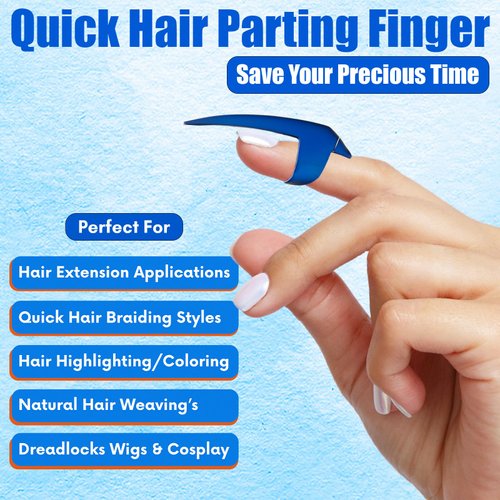 My Hair Tools Hair Parting & Sectioning Ring - Stainless Steel Finger Braiding Hair Pick Tools for Durable Dreadlocks Wig Quick Installation of Remy Human Hair Extensions Hair Styling Tools (Blue)