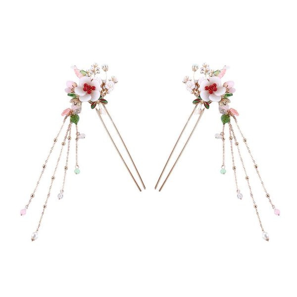 2 Pcs Chinese Hair Sticks, Vintage Pearl Flower Long Tassel Hair Pin Classical Chinese Style Hair Chopsticks Hanfu Hair Accessories for Women