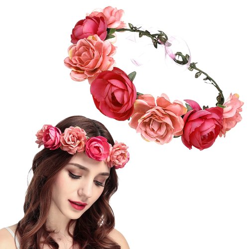 AEGYPIUS Flower Crowns for Women, 7 Inches Floral Rose Crown Headpiece Rose Headband for Women Rose Flower Crown Floral Crowns for Women Rose Headpiece Red Rose Headband for Women Red Rose Crown