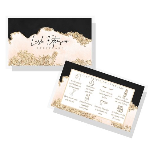 Lash Extension Aftercare Instructions Business Cards | Package of 50 | Lash Boss Pink Lash and Wand Design Double Sided Size 3.5 x 2" inches After Care