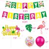 Hawaiian Flamingo Aloha Birthday Party Decorations Pack for Luau Summer Pool Aloha Tropical Pineapple Beach Themed Bday Party Supplies - Includes Glitter Cake Topper Banners and Balloons