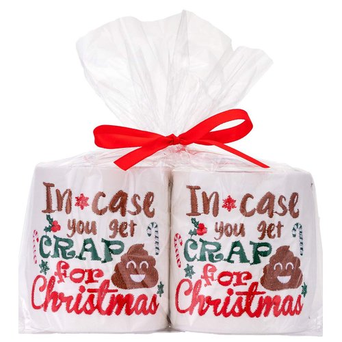 Christmas Embroidered Toilet Paper Decorations - Xmas Party/White Elephant/Gag Gift/Bathroom Decor