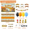Mpanwen Construction Birthday Party Supplies, 136 Pcs Dump Truck Party Decorations for Boys Baby - Backdrop, Banner, Toppers, Balloons, Cupcakes Wrappers, Party Traffic Signs, Tablecloth
