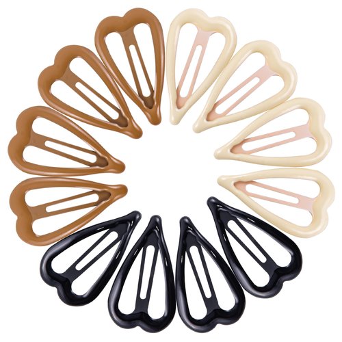 Cptots 12 PCS Metal Snap Hair Clips Heart Shape Hair Barrettes for Women Non Slip Hair Clips For Thick and Thin Fine Hair,Black Brown Beige,1.9 x 1.1 Inches.