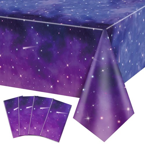 QUERICKY 4 Pack Space Galaxy Party Tablecloths, Starry Night Tablecover Supplies, 51x87'' Plastic Galaxy Table Cover for Space Galaxy Theme Party Decorations, Outer Space Stars Theme Birthday Decor