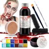 Special Effects SFX Halloween Makeup Kit - Fake Blood + Coagulated Blood Gel + 12 Colors Bruise Makeup Face Body Painting Palette with Brush + Scar Wax with Dual-ended Spatula Tool + Stipple Sponges