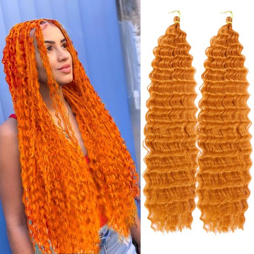 Ocean Wave Crochet Hair 24 Inch 2 Packs Deep Wave Curly Braiding Hair Extensions Synthetic Curly ...